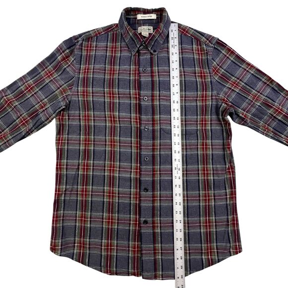 LL Bean Flannel Shirt Men M Gray Maroon Plaid Slightly Fitted Cotton Button Down - Picture 8 of 9